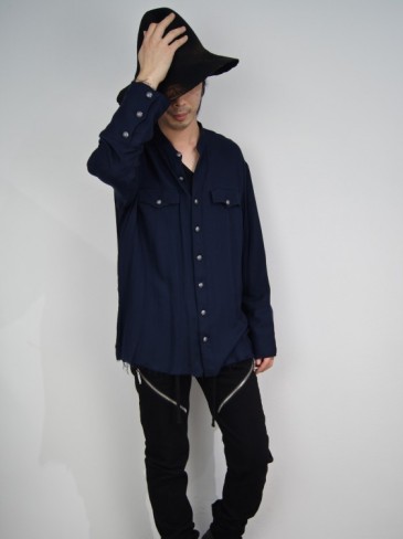 ビスコース×シルク ユニフォームシャツ(NAVY)