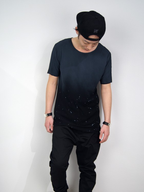 バイカラーカットソー(BLACK)