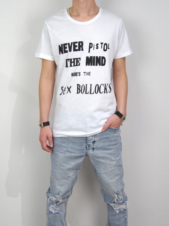 シルクスクリーン プリントTシャツ (NEVER MIND / WHITE)