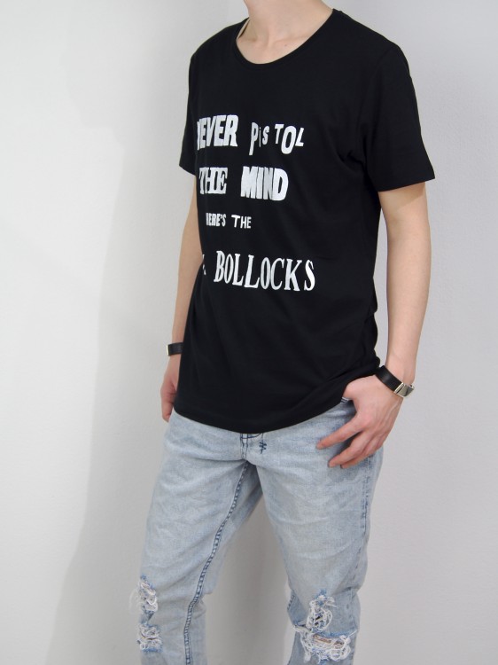 シルクスクリーンプリントTシャツ (NEVER MIND / BLACK)