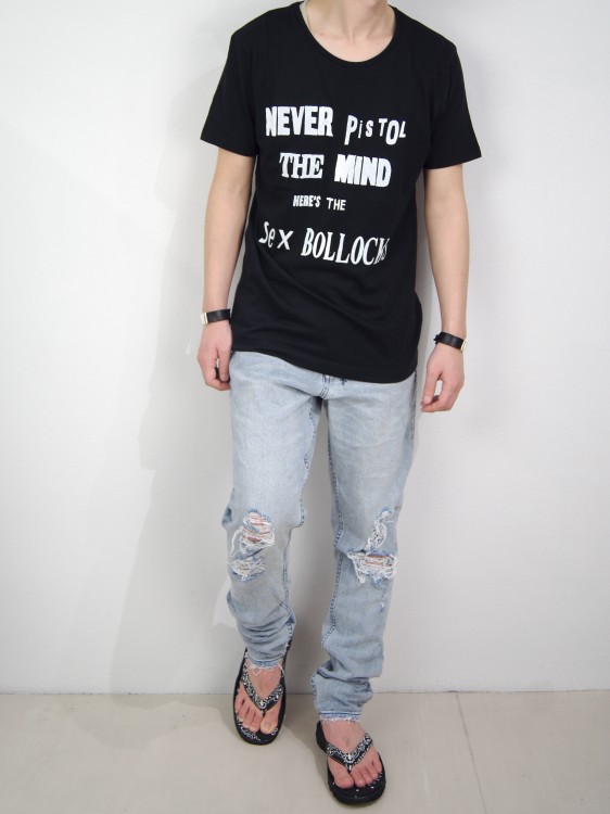 シルクスクリーンプリントTシャツ (NEVER MIND / BLACK)