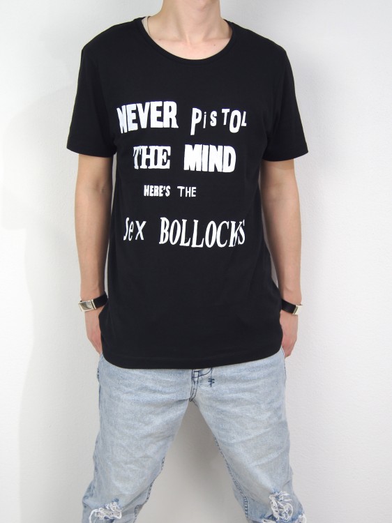 シルクスクリーンプリントTシャツ (NEVER MIND / BLACK)