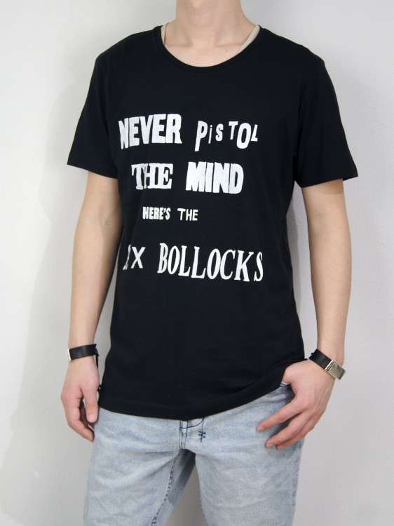 シルクスクリーンプリントTシャツ (NEVER MIND / BLACK)