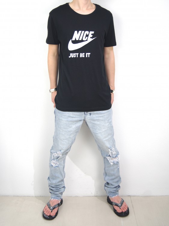 シルクスクリーンプリントTシャツ  (NICE / BLACK)