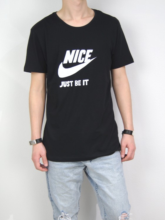 シルクスクリーンプリントTシャツ  (NICE / BLACK)