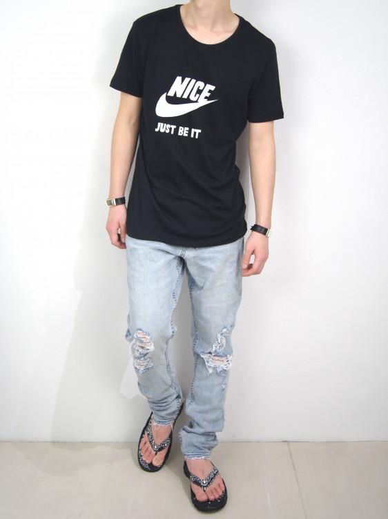 シルクスクリーンプリントTシャツ  (NICE / BLACK)