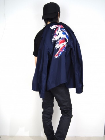 ドローイングミリタリーシャツ (NAVY・BLACK)