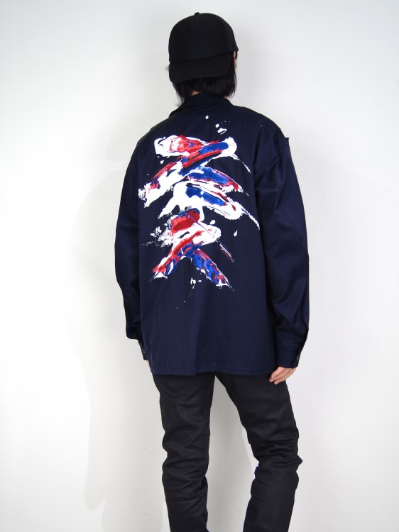 ドローイングミリタリーシャツ (NAVY・BLACK)