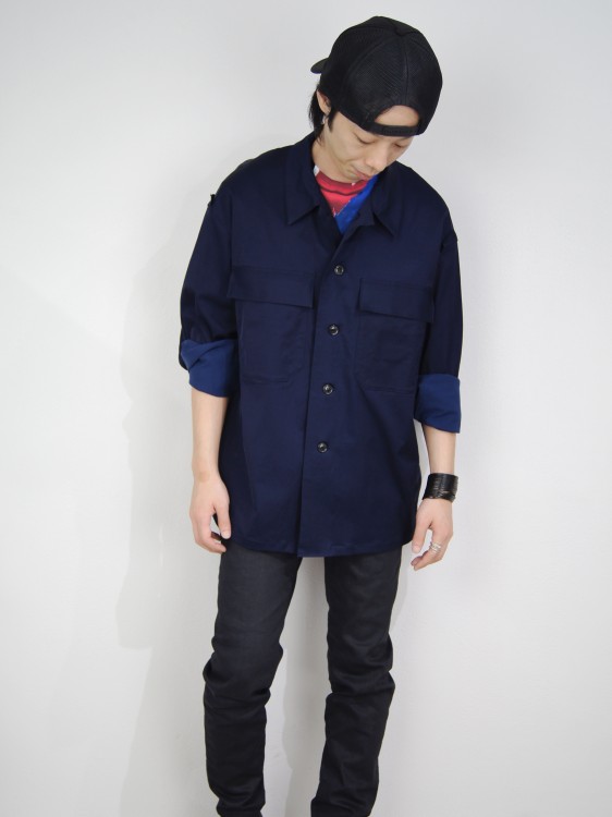 ドローイングミリタリーシャツ (NAVY・BLACK)