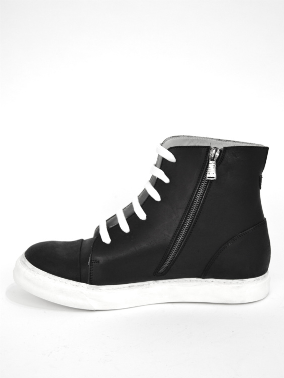 SIDE ZIP LEATHER SNEAKERS(BLACK×WHITE)