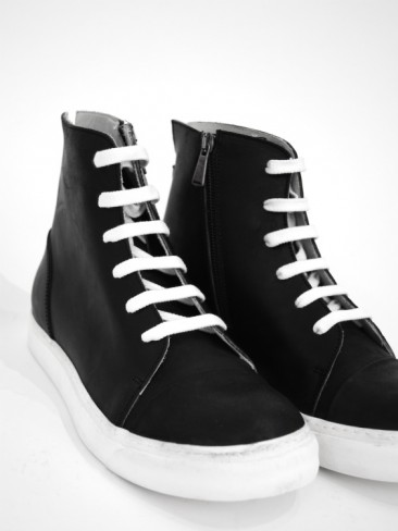 SIDE ZIP LEATHER SNEAKERS(BLACK×WHITE)