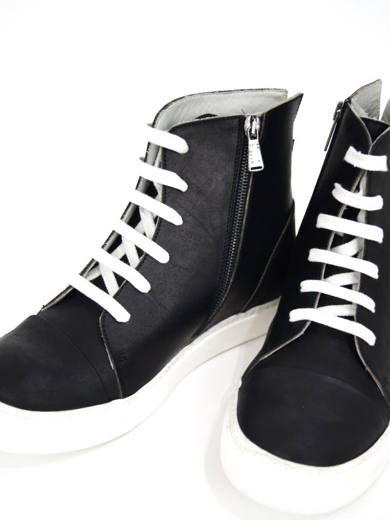 SIDE ZIP LEATHER SNEAKERS(BLACK×WHITE)