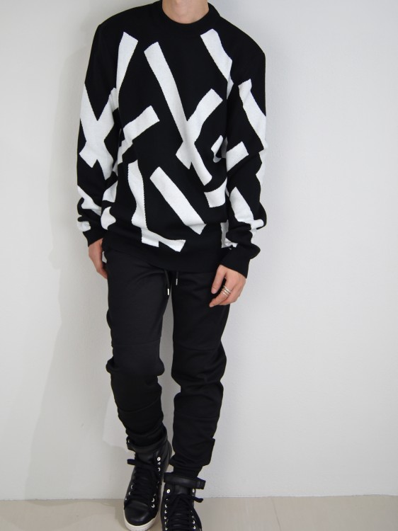 STRIP TAPE CREW NECK KNIT